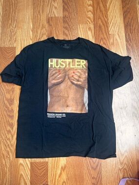 Reason Black 'HUSTLER' Graphic Tee with Skin-Tone Photo Print